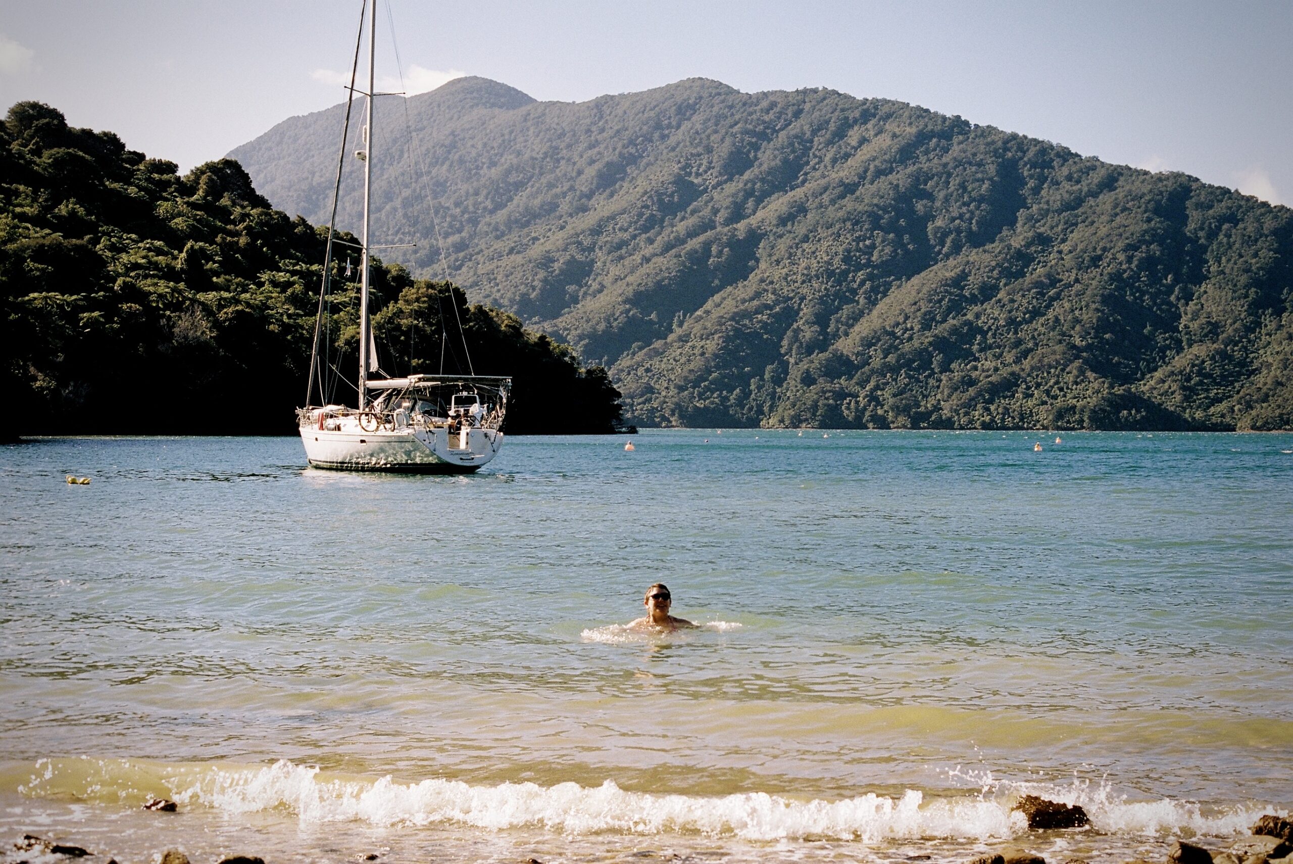 Swimming by boats 